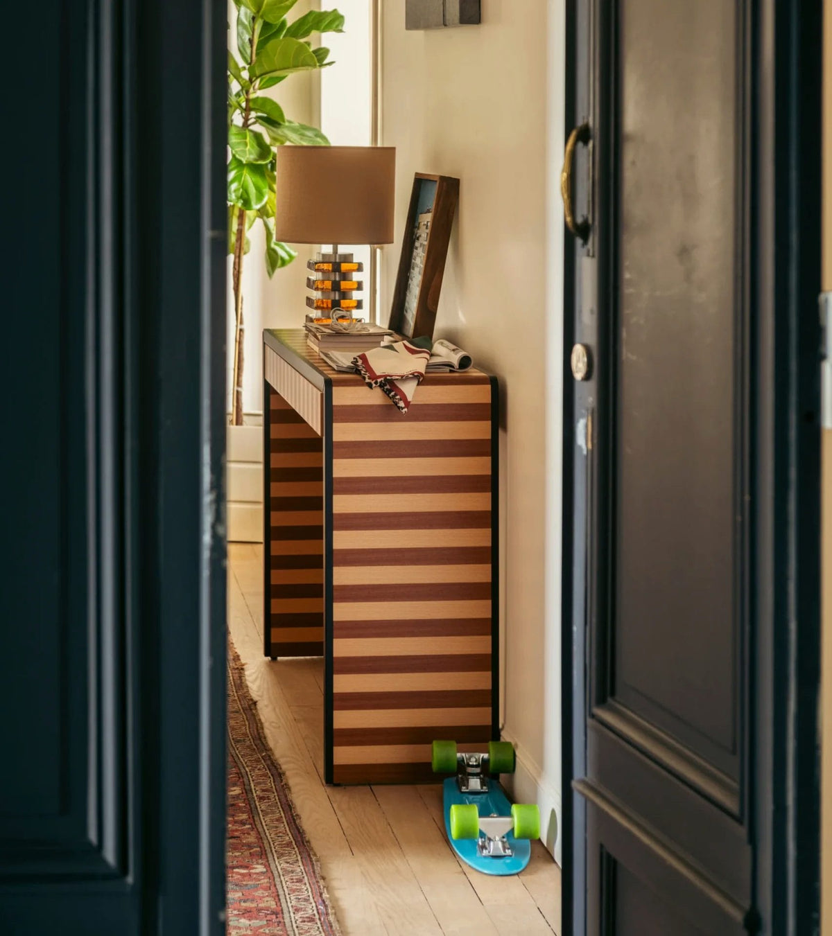 Console Paolo, Striped mahogany and beech console