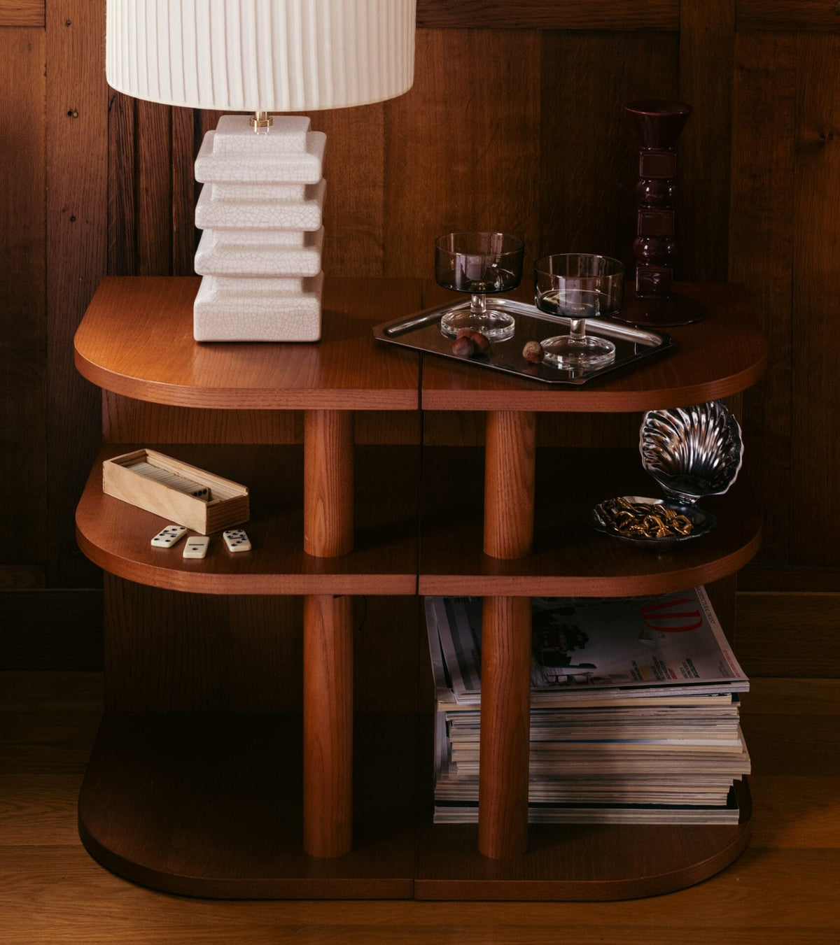Opera Straight side table in ash with iroko finish, Right side D35x32xH47cm