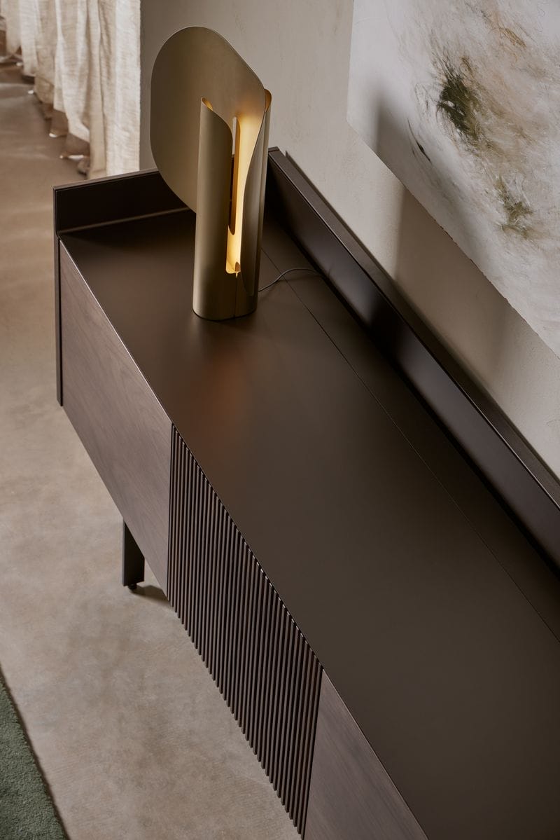 Stockholm Technic Sideboard, 3 Doors, Ebony Oak, Bronze Top, H29 cm