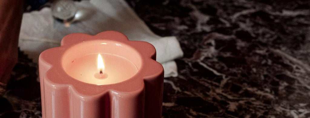 Candela Fig tree scented candle, powder pink vegetable wax, ceramic H10 x Ø11cm