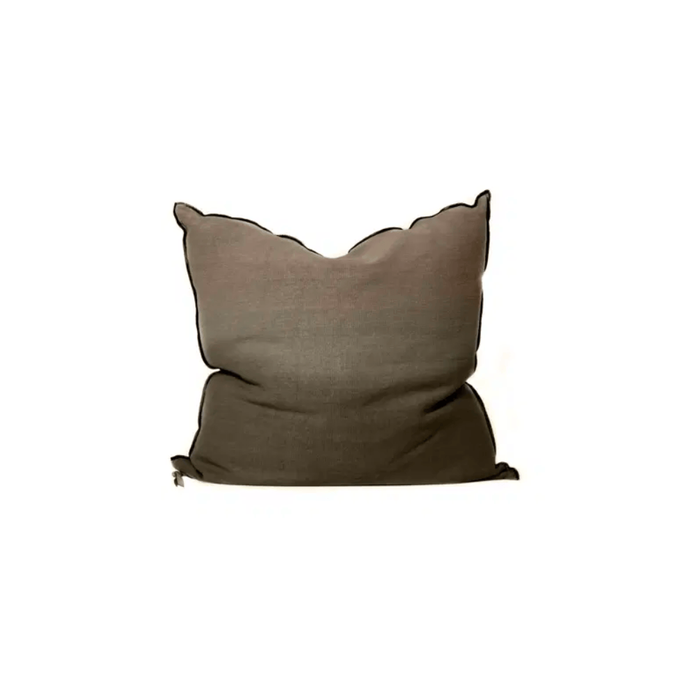 Lin Stone Washed (Black Line) Cushion, Kaki, 50 x 50 cm