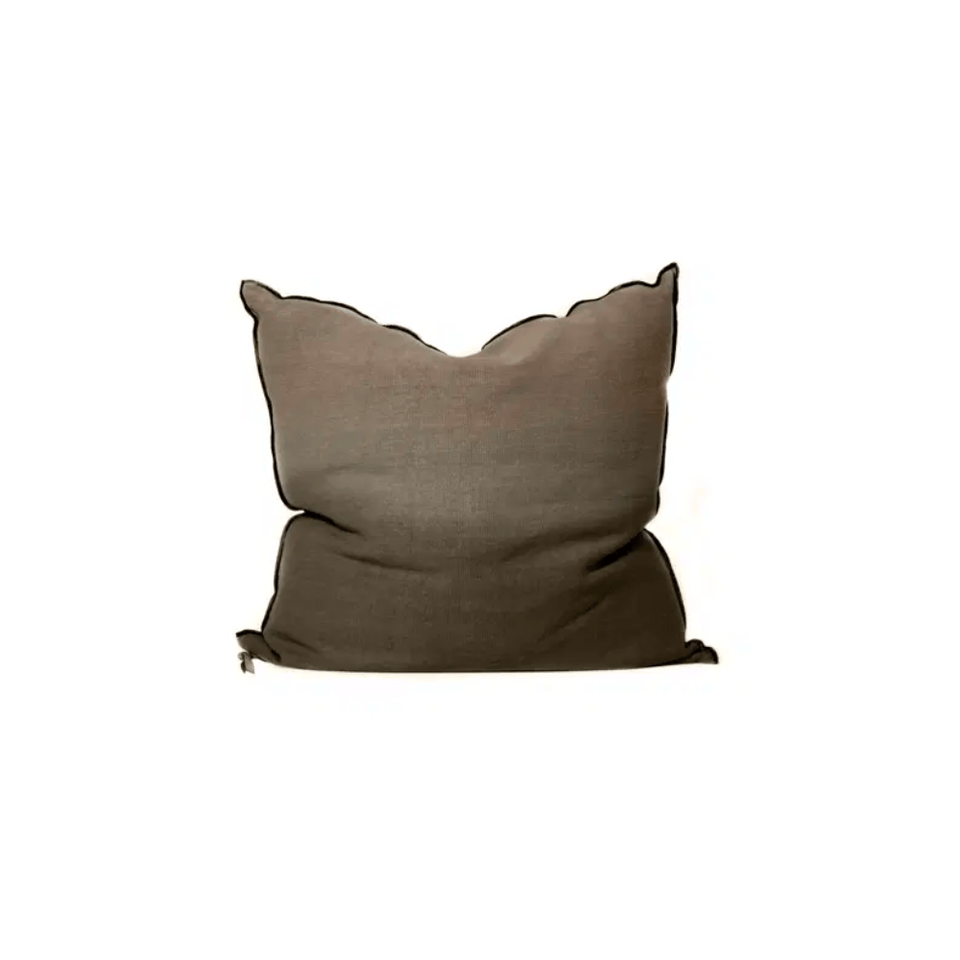 Lin Stone Washed (Black Line) Cushion, Kaki, 50 x 50 cm