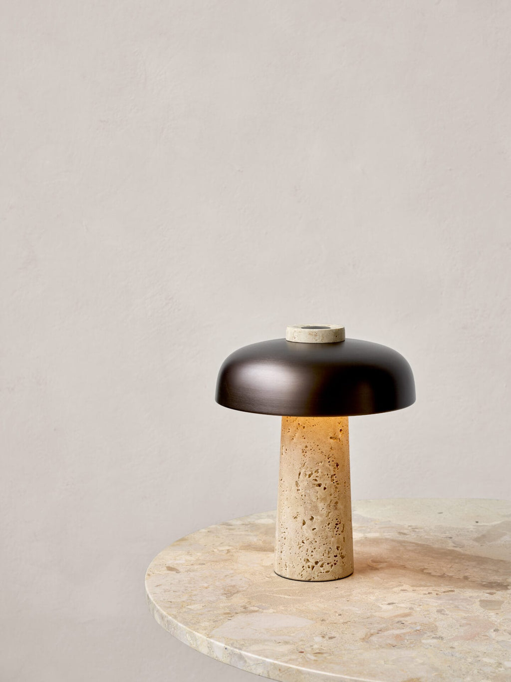 Reverse Table Lamp - Travertine, Sand/Aluminum, Bronzed Brass, H30 cm