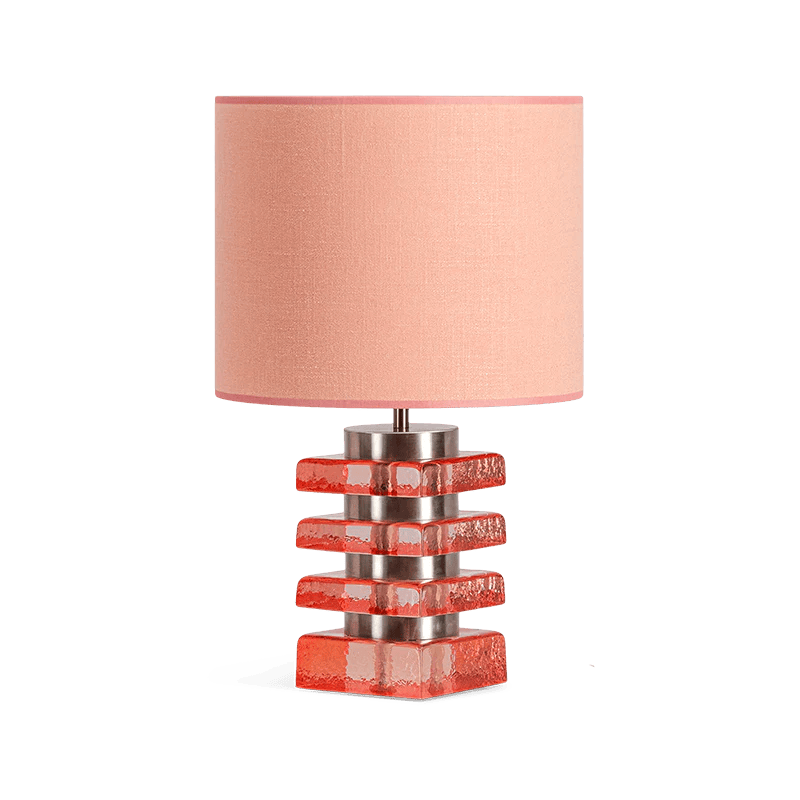 Marta Table lamp in pink glass and textured pink fabric