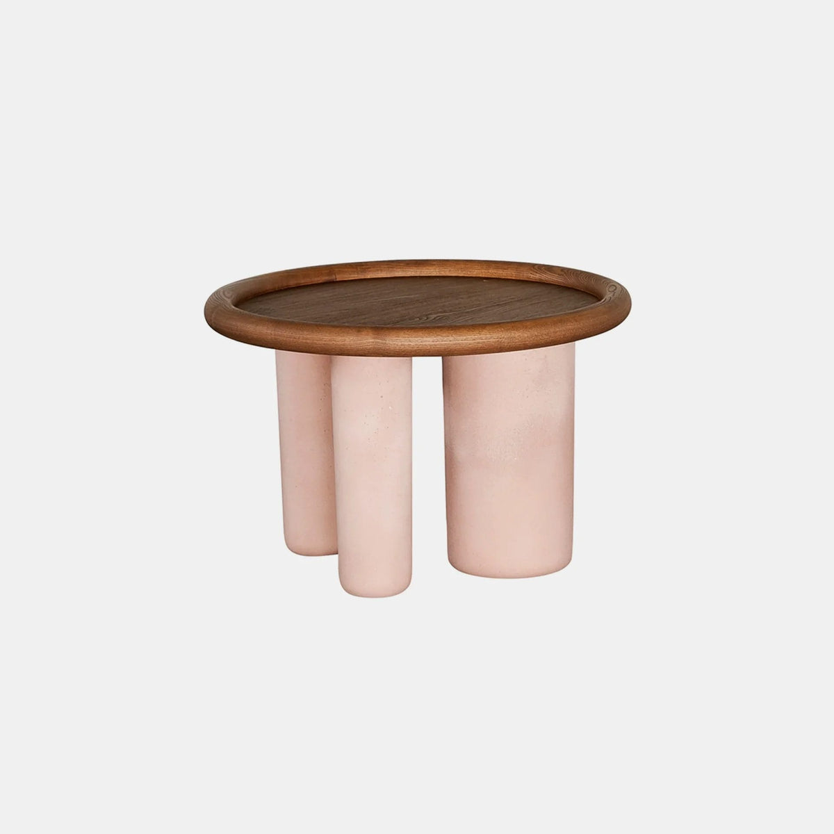 Pluto Side Table, Walnut Top T134, Pink Cement Base, Ø60cm