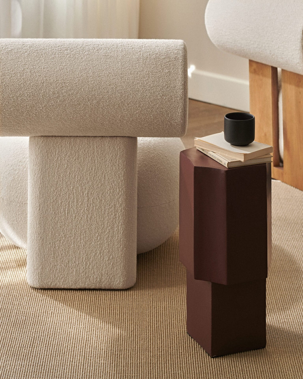 Quartz Side Table None Concrete, Maroon, Ø26cm