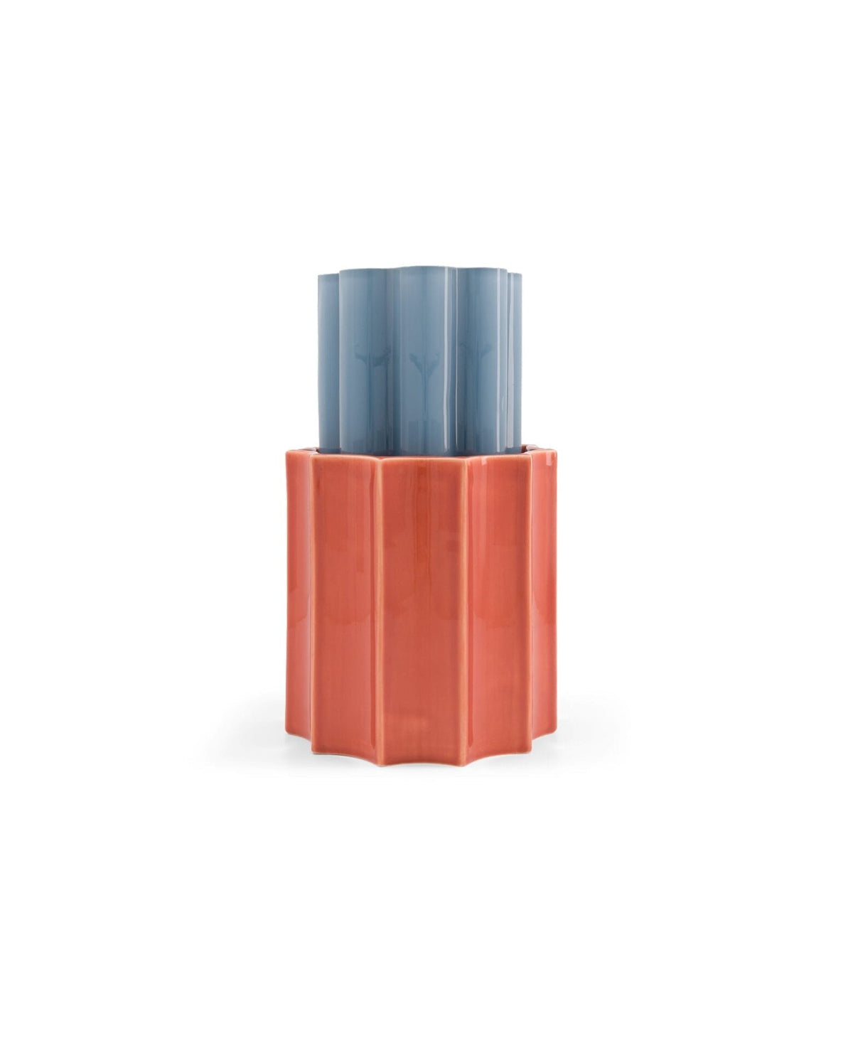 Duetto Storm blue and terracotta, ceramic and glass vase Ø15,5 x H28cm