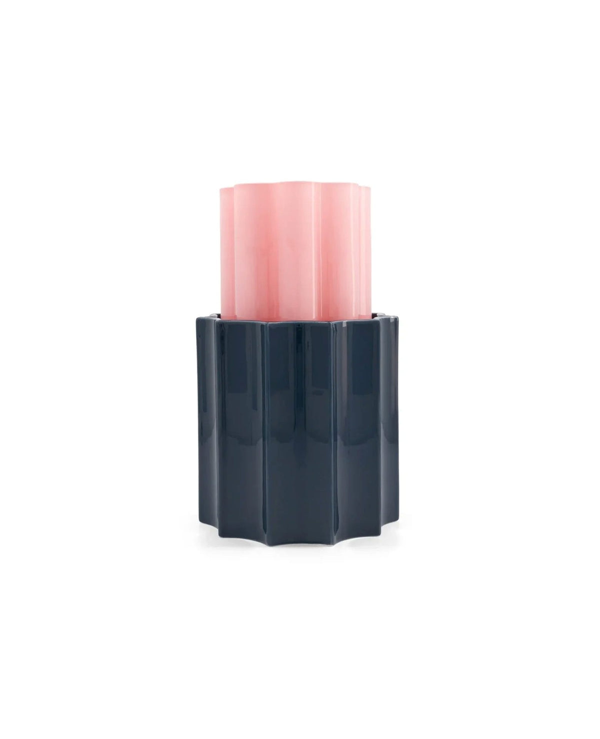 Duetto Candy pink and dark blue vase, glass and ceramic
