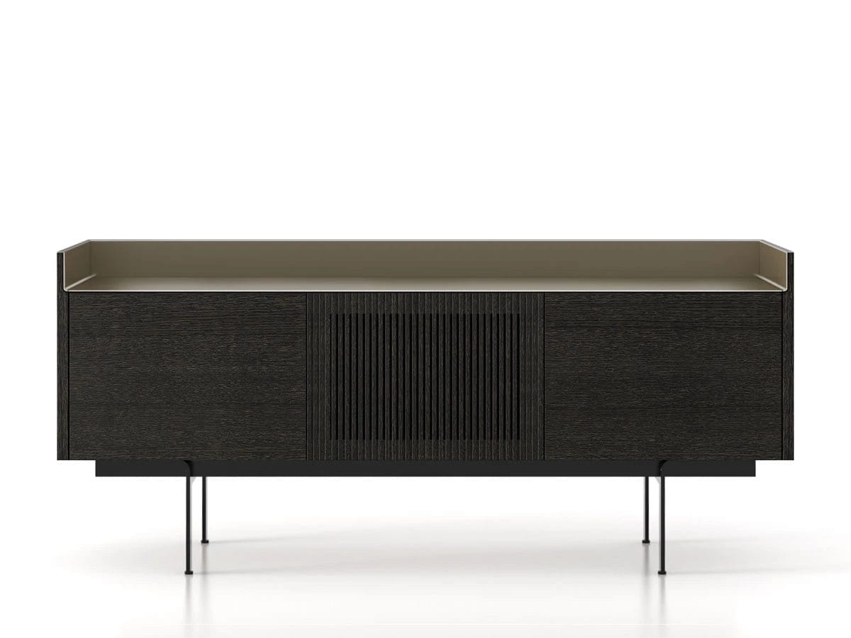 Stockholm Technic Sideboard, 3 Doors, Ebony Oak, Bronze Top, H29 cm