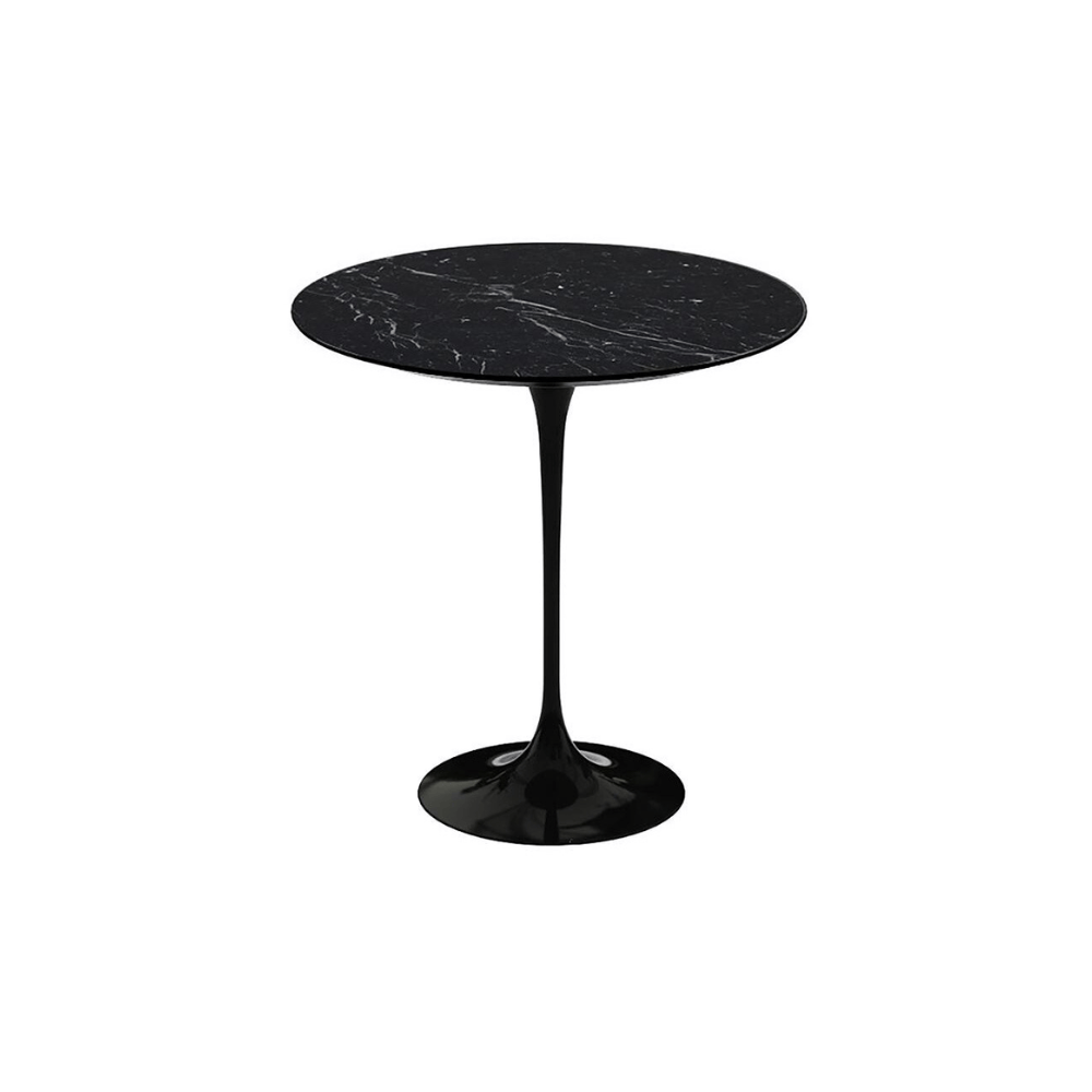 Saarinen Side Table, Black Rislen Base, Rich Black With White Random Veins, Ø51cm