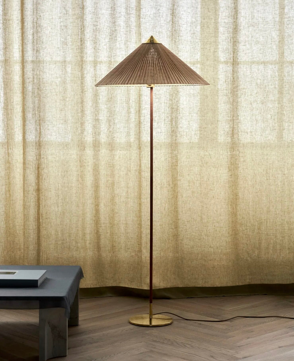 9602 Floor Lamp,Brass & Bamboo (Untreated)
