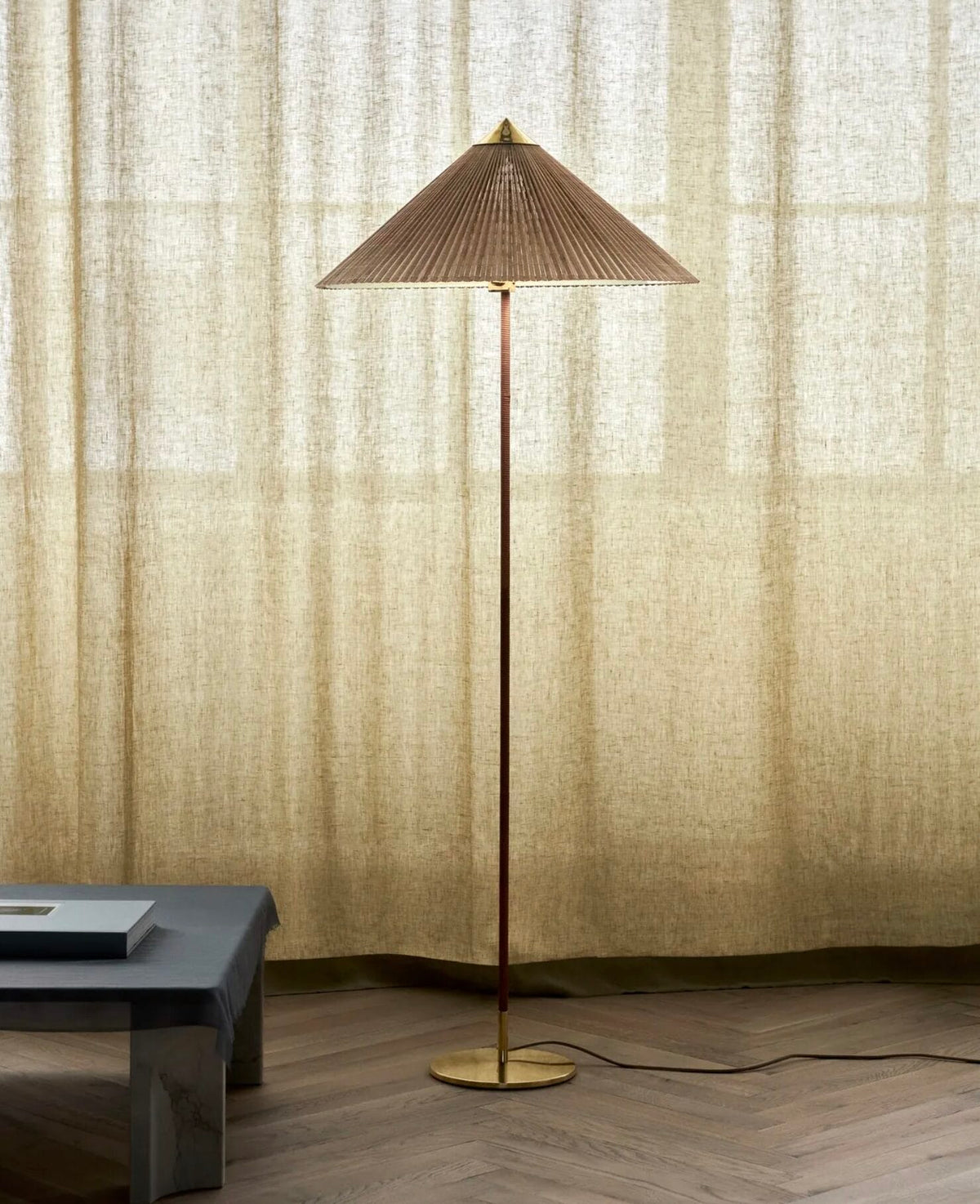 9602 Floor Lamp,Brass & Bamboo (Untreated)