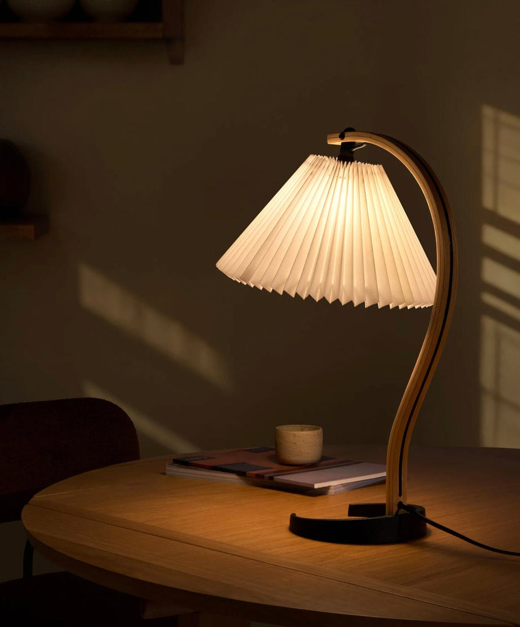 Timberline Table Lamp, Shade: White Canvas, Base Oak/Birch, Base