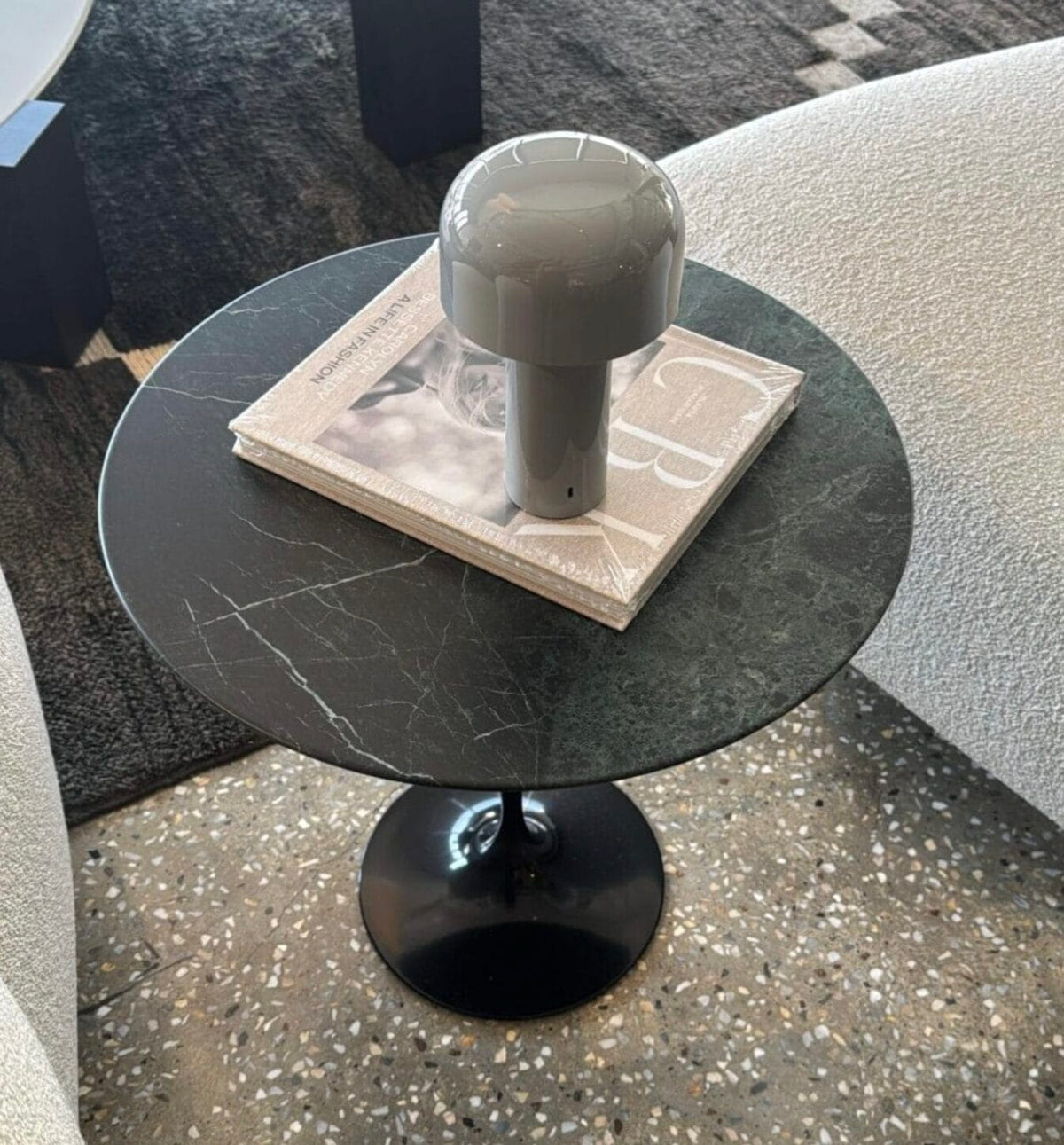 Saarinen Side Table, White, Verde Alpi Marble, Ø51 cm