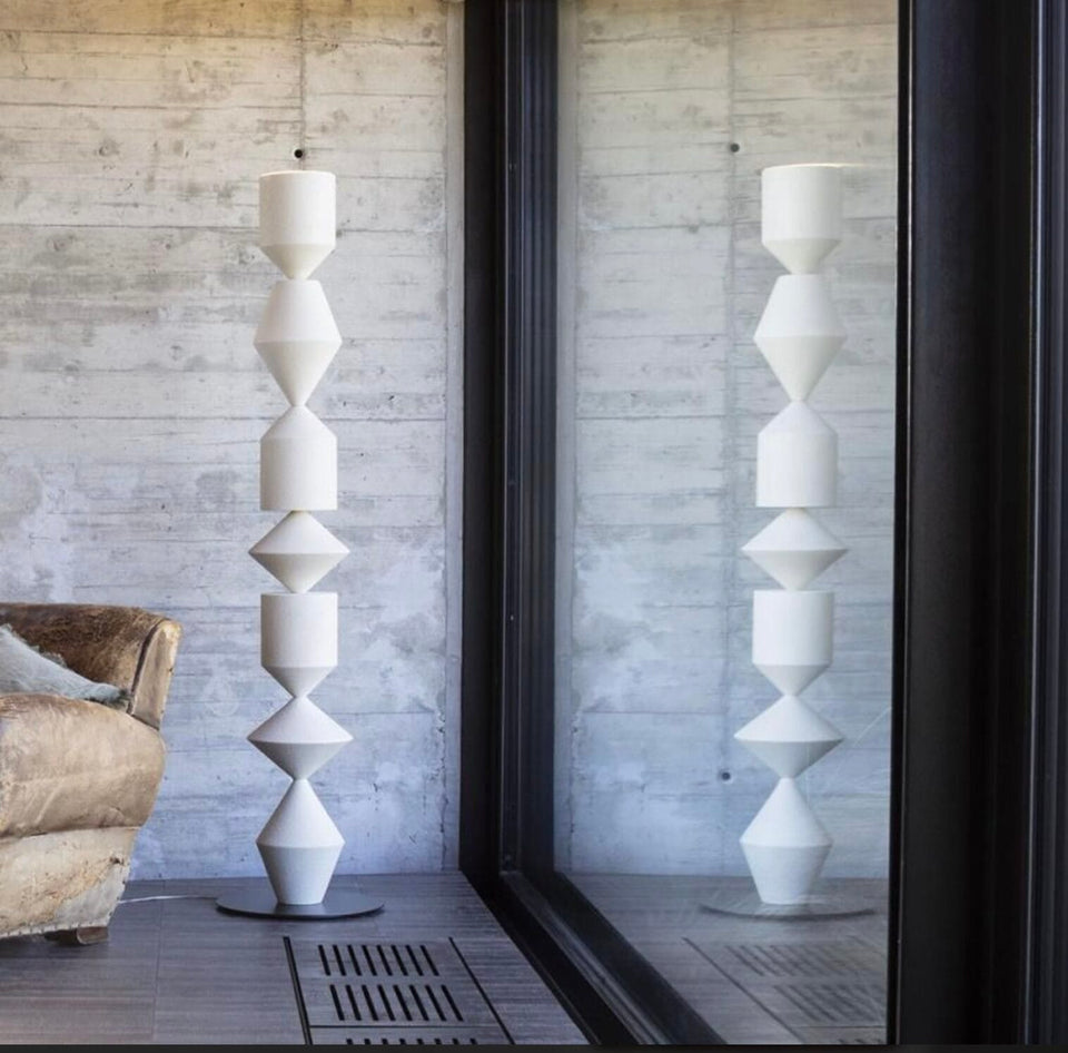 Costantina Floor Lamp, White Material Textured RAL1013, Ø40 cm