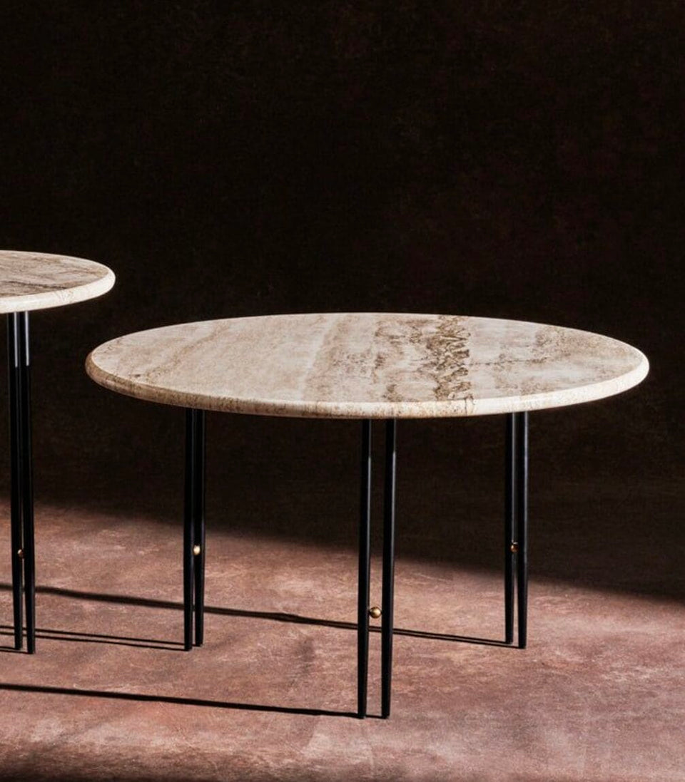 IOI Coffee Table, Black Semi Matt Base, Rippled Beige, Ø70cm