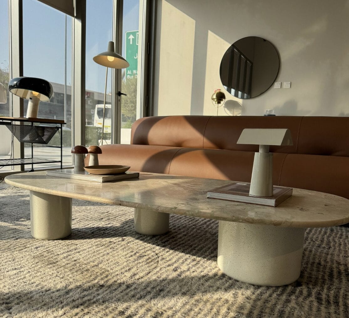 Gian & Pan Low Oval Table, Marble Top T211, Lacquered Cement base T198, L150 x D122 x H29 cm
