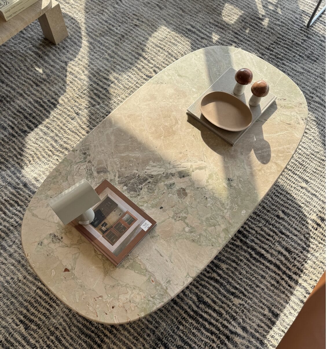 Gian & Pan Low Oval Table, Marble Top T211, Lacquered Cement base T198, L150 x D122 x H29 cm