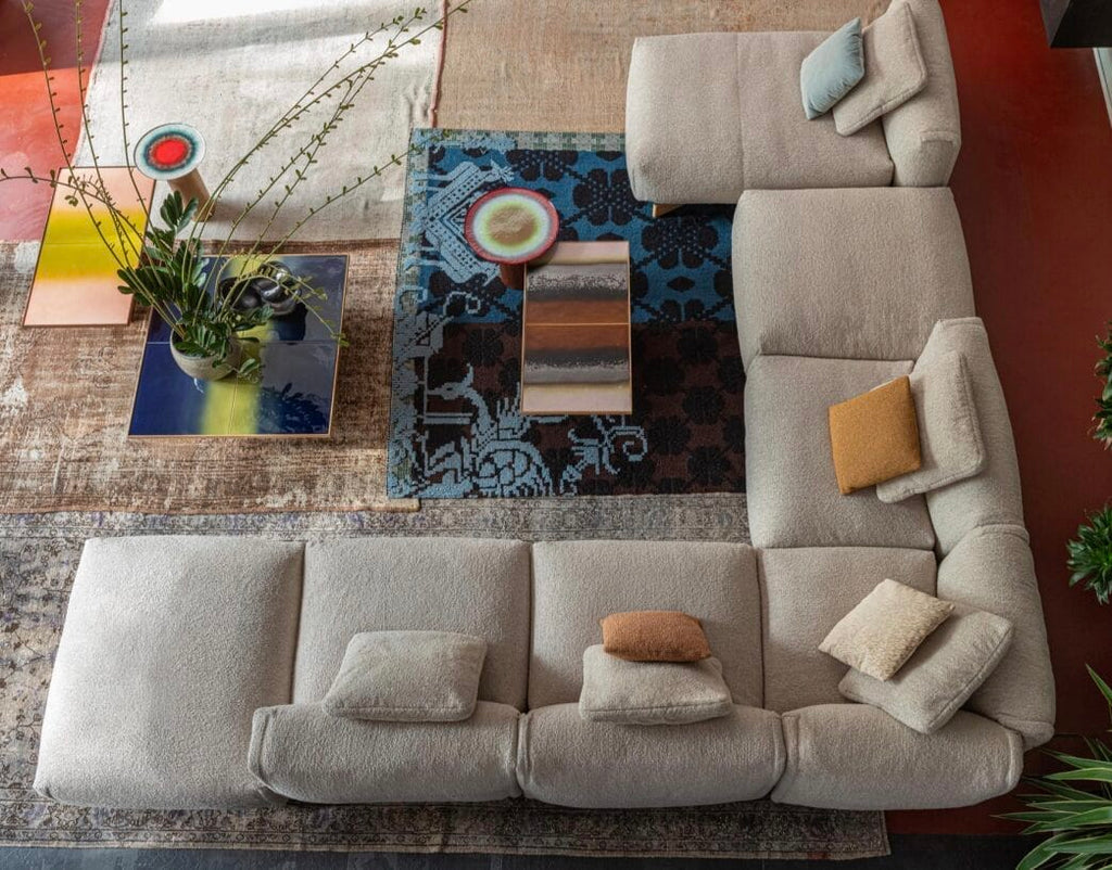 Cuadra Lateral 2 seat unit left + Chaise Longue right , Cat W, Fabric A5461 Camy Cream, Legs caffe brushed, W335 x D155 x H81