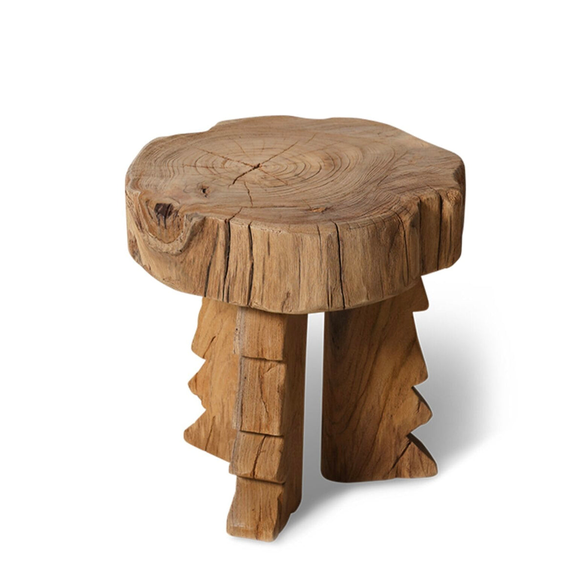 Carved wooden stool, 40x40x40cm