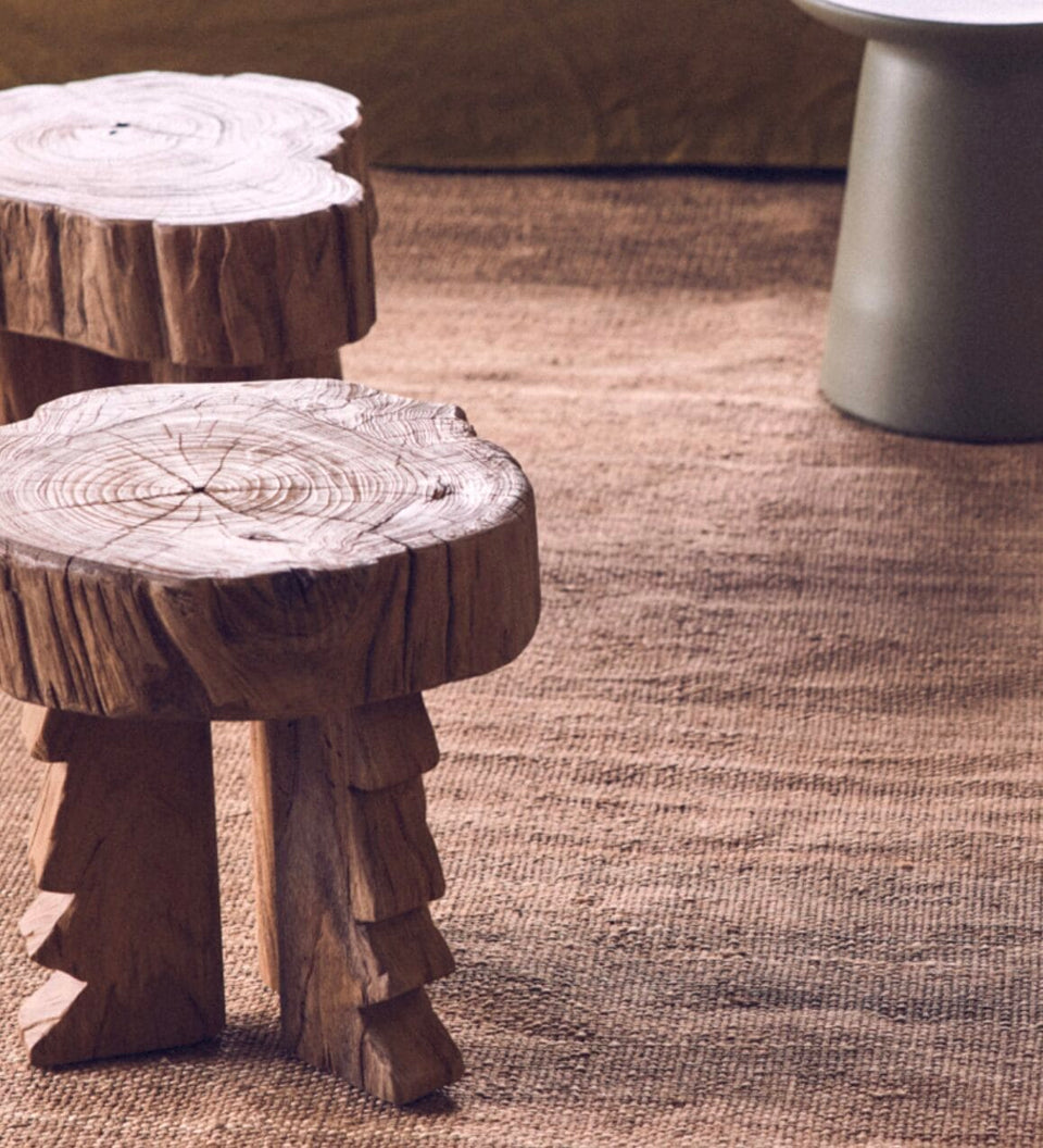 Carved wooden stool, 40x40x40cm