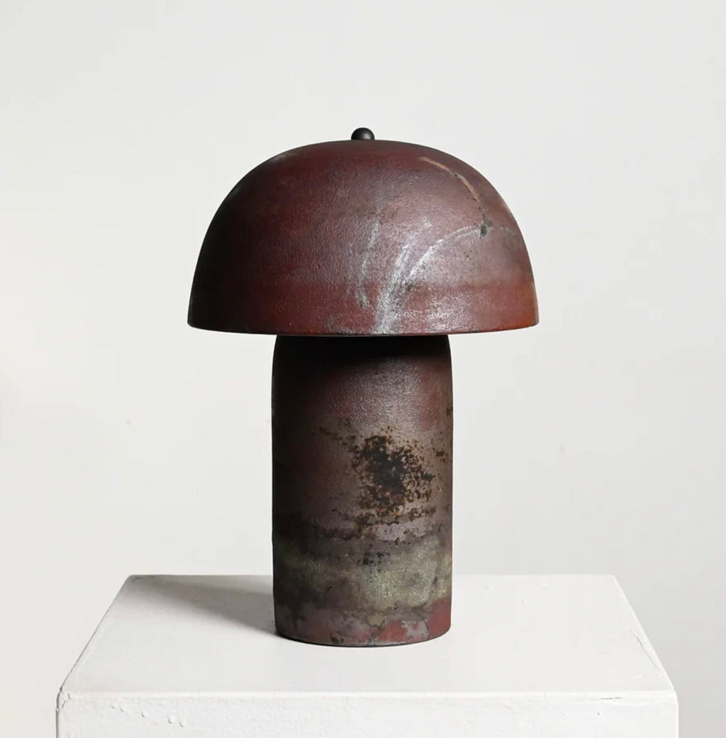 Tera Lamp Glazed, Black Velvet Raku, Medium H35.6 x D27.9 cm