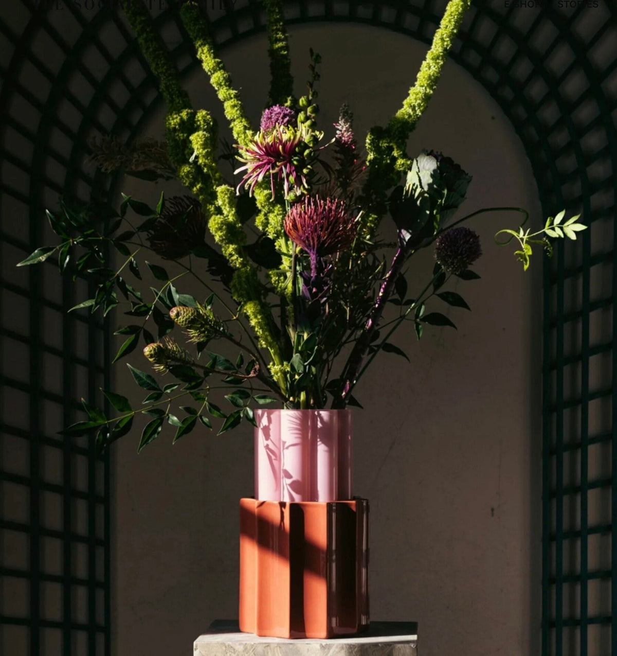 Duetto Candy pink and terracotta, ceramic and glass vase Ø15.5 x H28cm