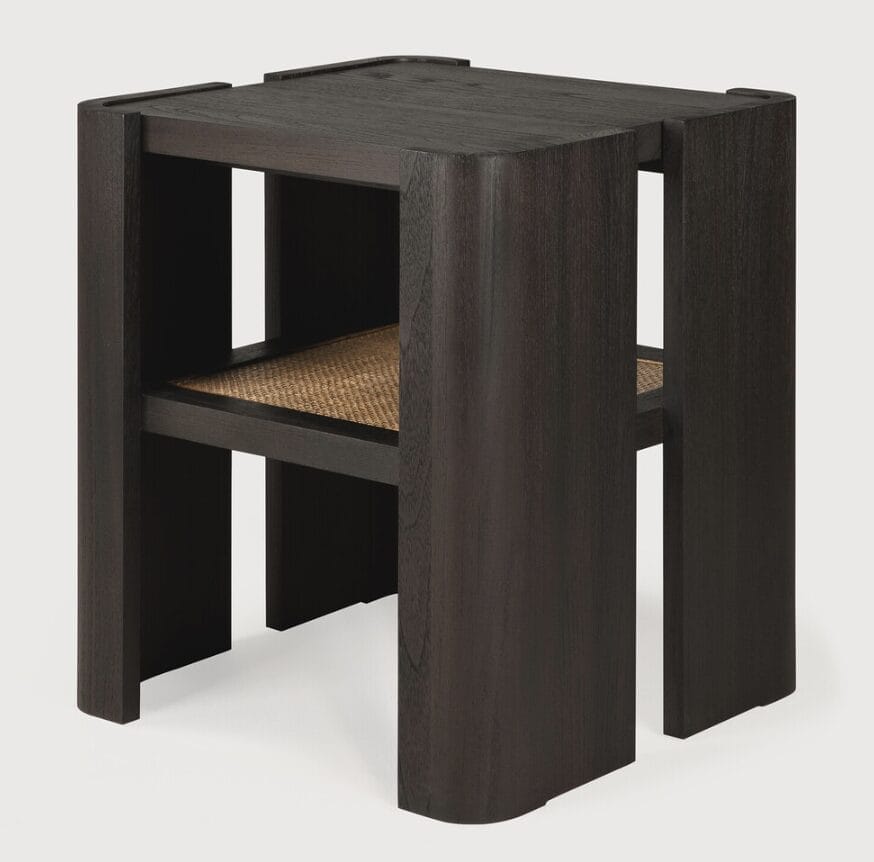 Panel side table - varnished teak - dark brown - rattan Roasted - square, 45 x 45 x 50cm