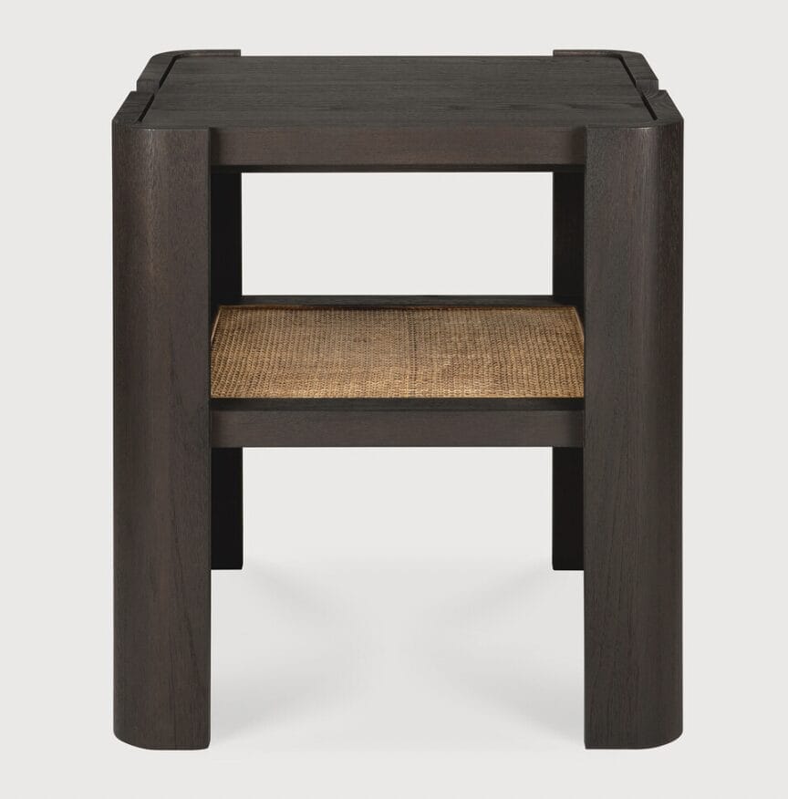 Panel side table - varnished teak - dark brown - rattan Roasted - square, 45 x 45 x 50cm