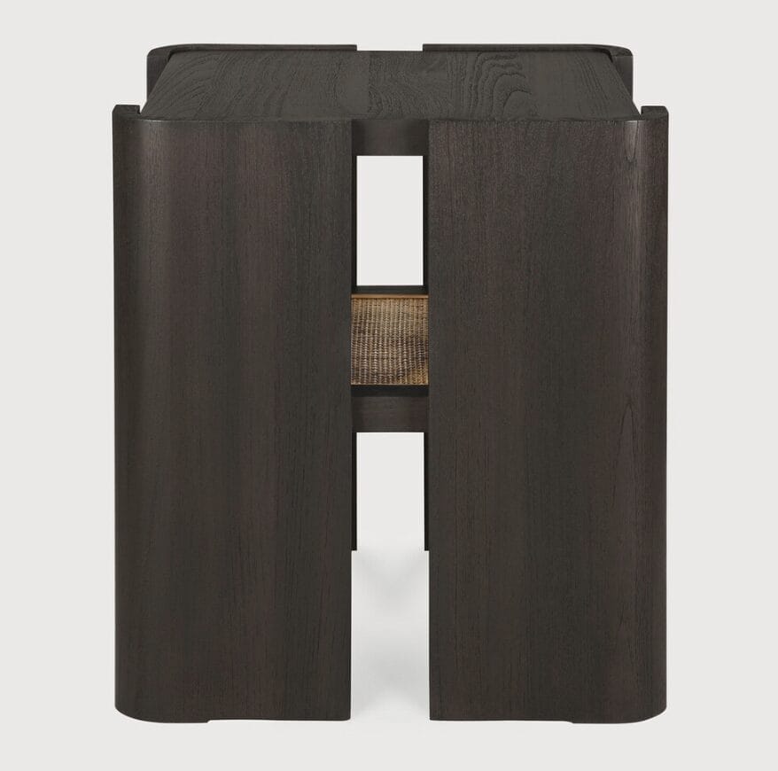 Panel side table - varnished teak - dark brown - rattan Roasted - square, 45 x 45 x 50cm
