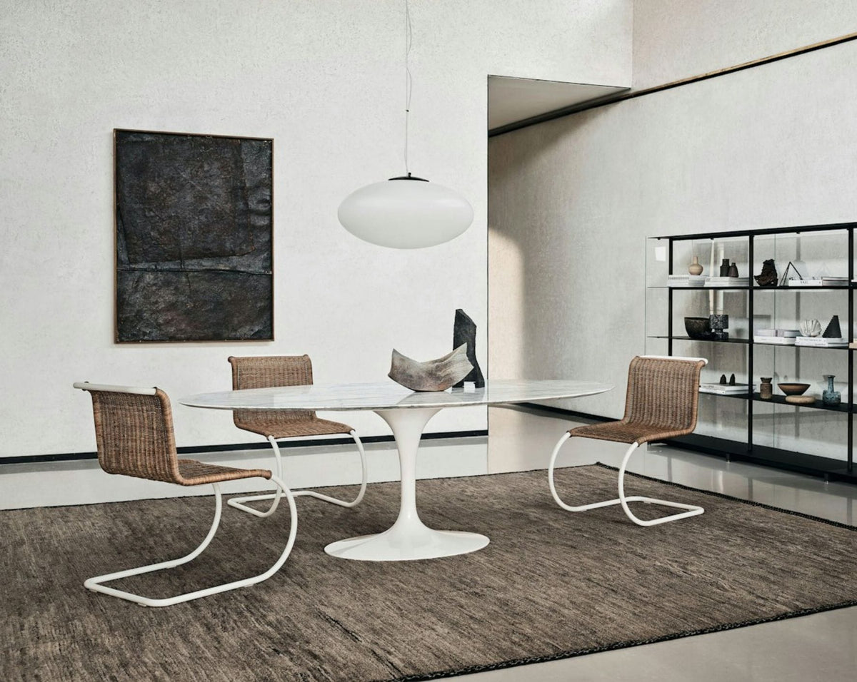 Saarinen Oval Dining Table, Arabescato Marble, Gloss finish White Base, 198cm