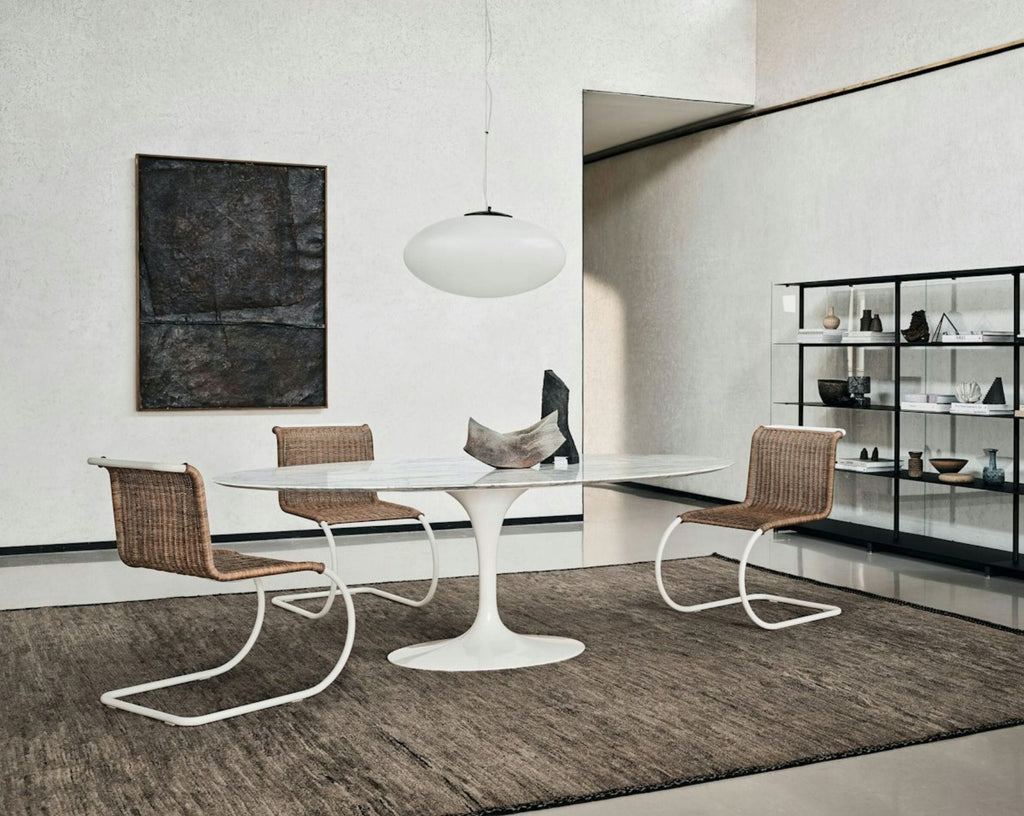 MR Armchair, Rattan upholstery, chrome frame legs
