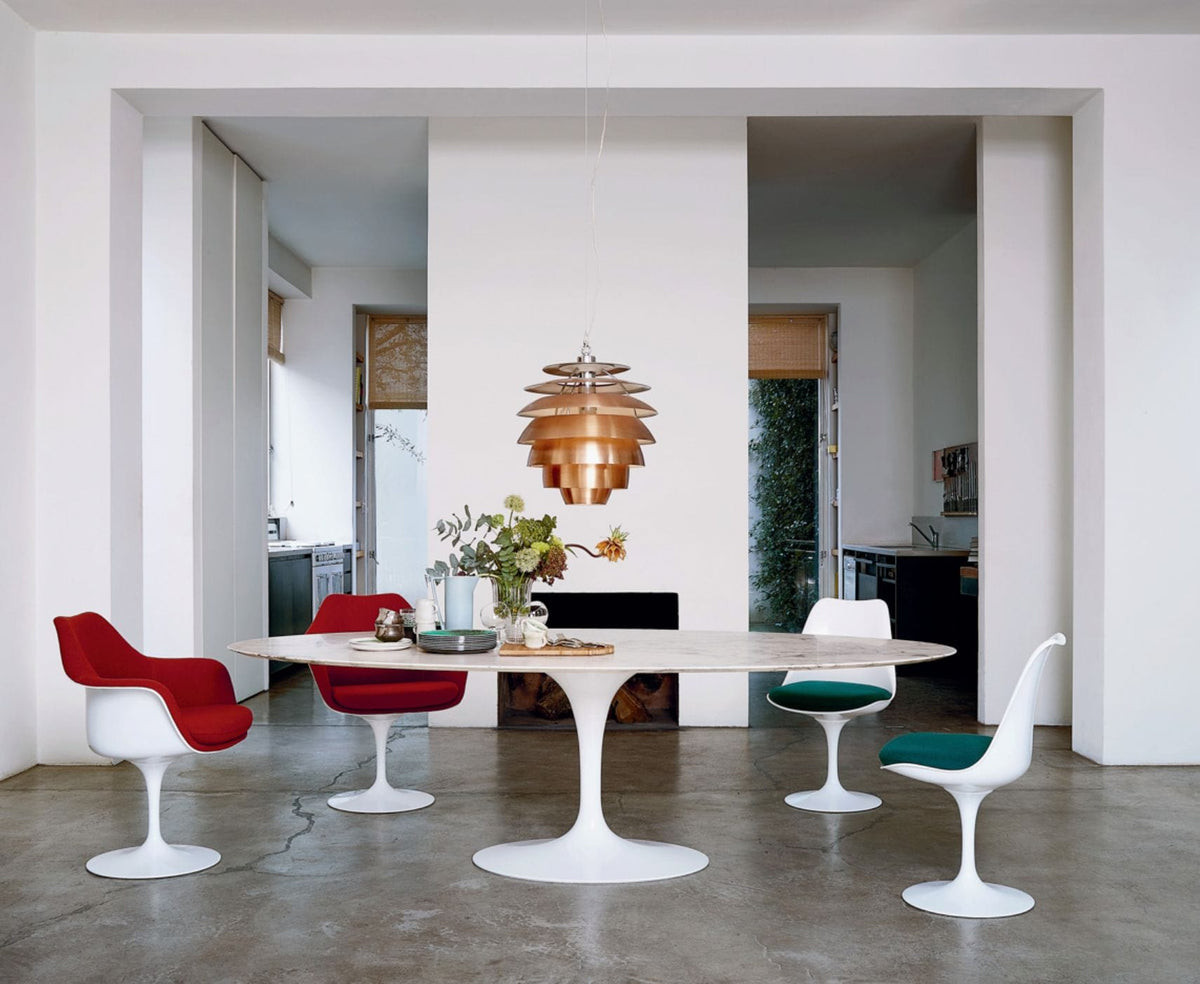 Saarinen Oval Dining Table, Arabescato Marble, Gloss finish White Base, 198cm