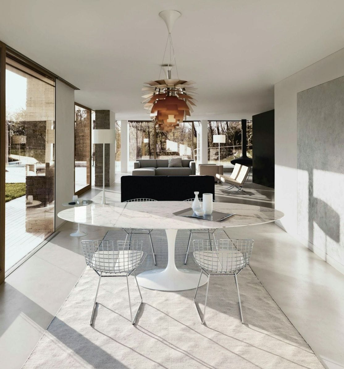Saarinen Oval Dining Table, Arabescato Marble, Gloss finish White Base, 198cm