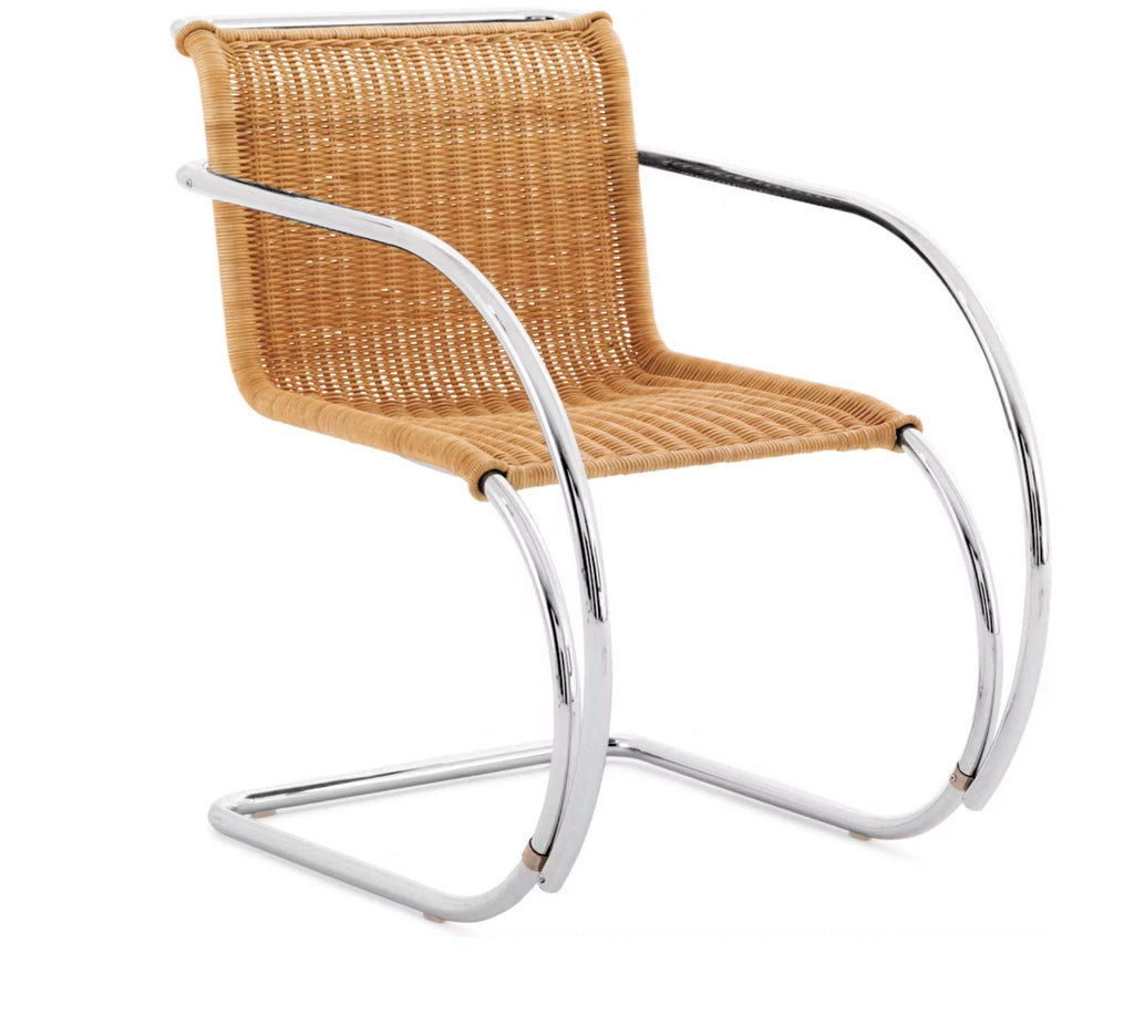MR Armchair, Rattan upholstery, chrome frame legs