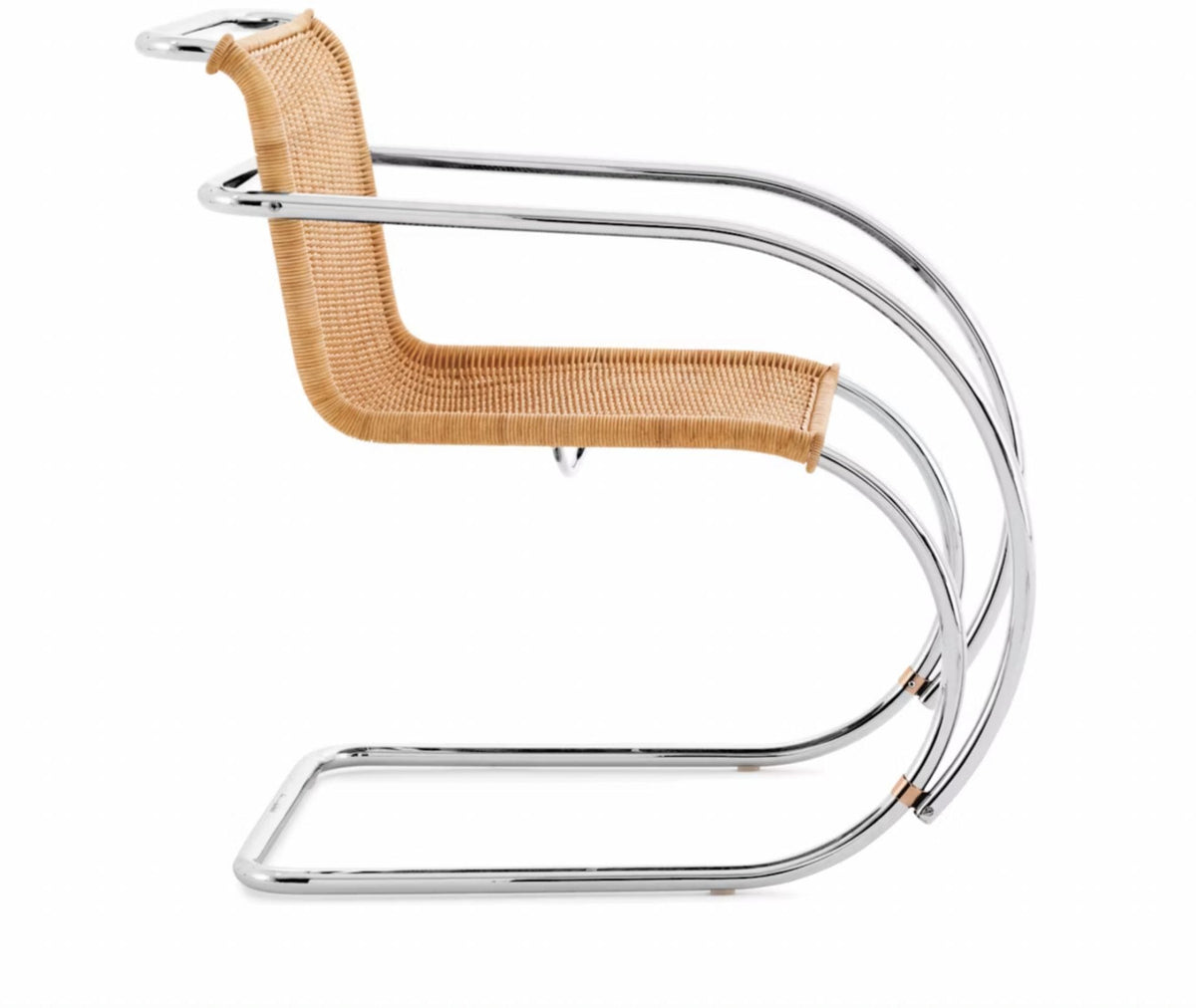 MR Armchair, Rattan upholstery, chrome frame legs