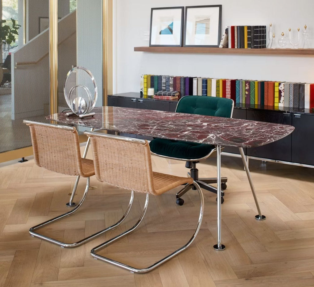 MR side chair without Arms,Rattan upholstery, chrome frame