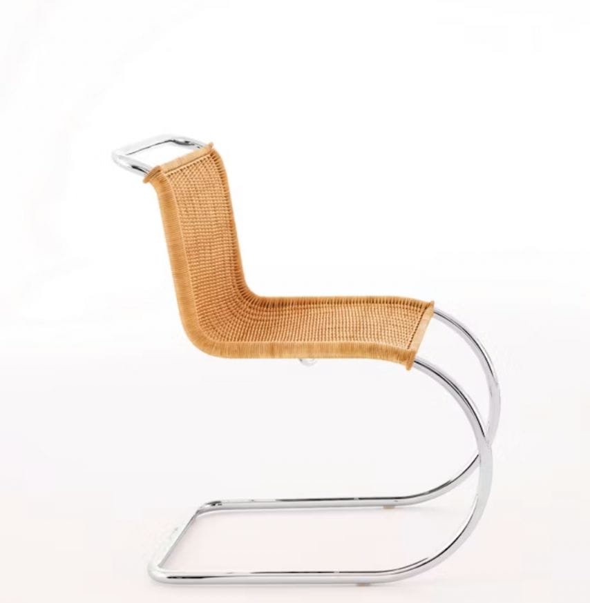 MR side chair without Arms,Rattan upholstery, chrome frame
