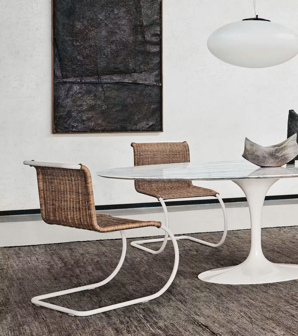MR side chair without Arms,Rattan upholstery, chrome frame