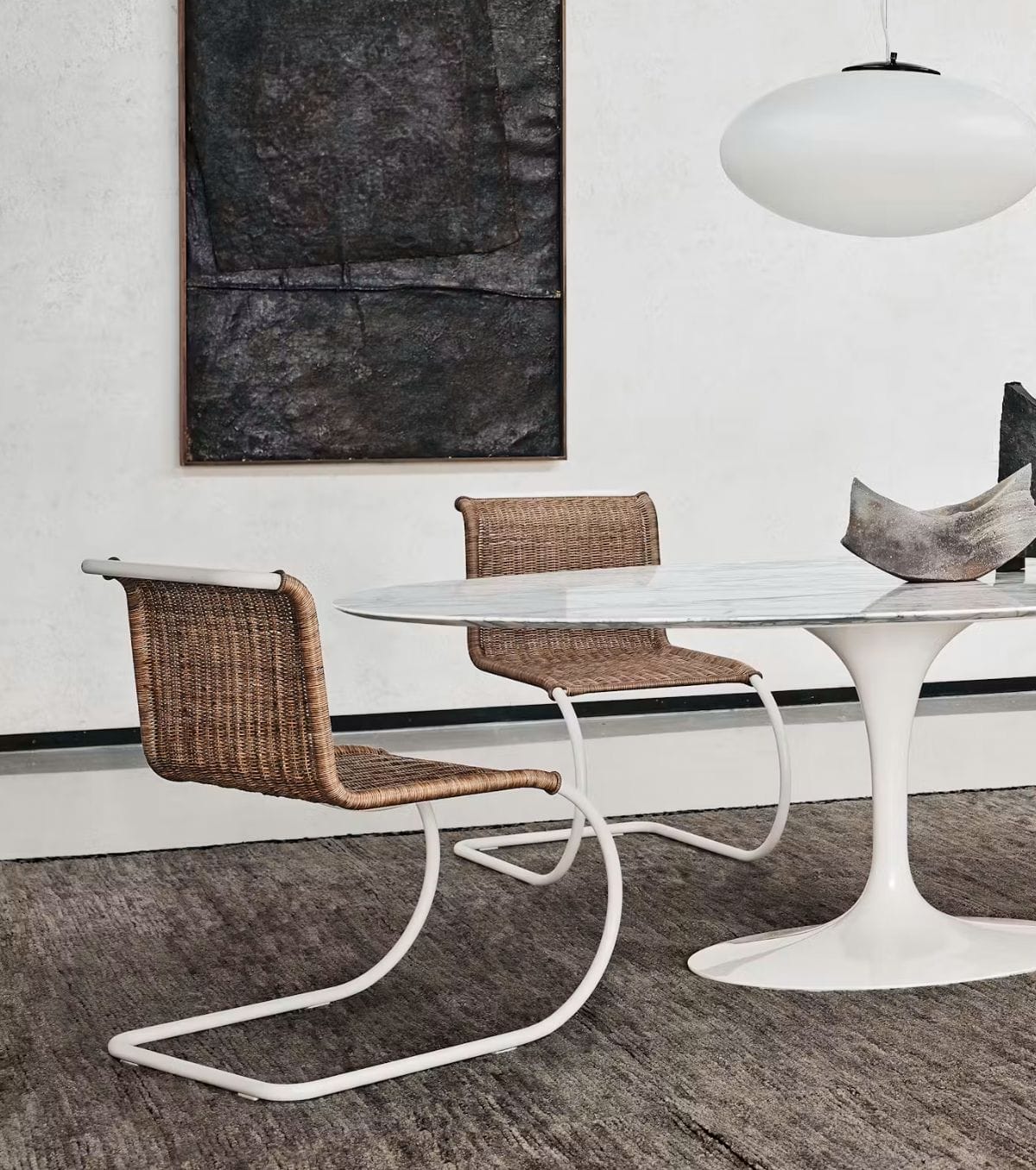 MR side chair without Arms,Rattan upholstery, chrome frame