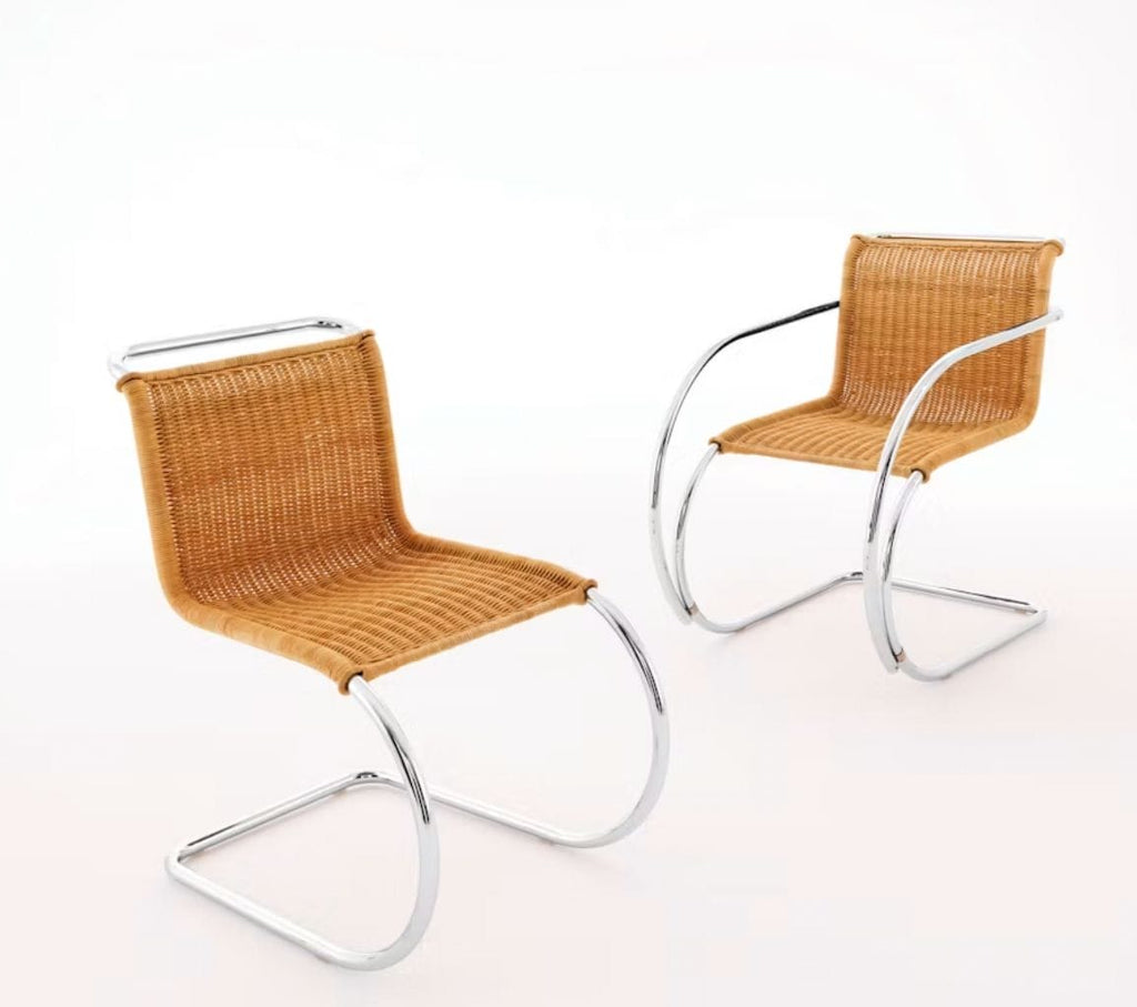 MR side chair without Arms,Rattan upholstery, chrome frame