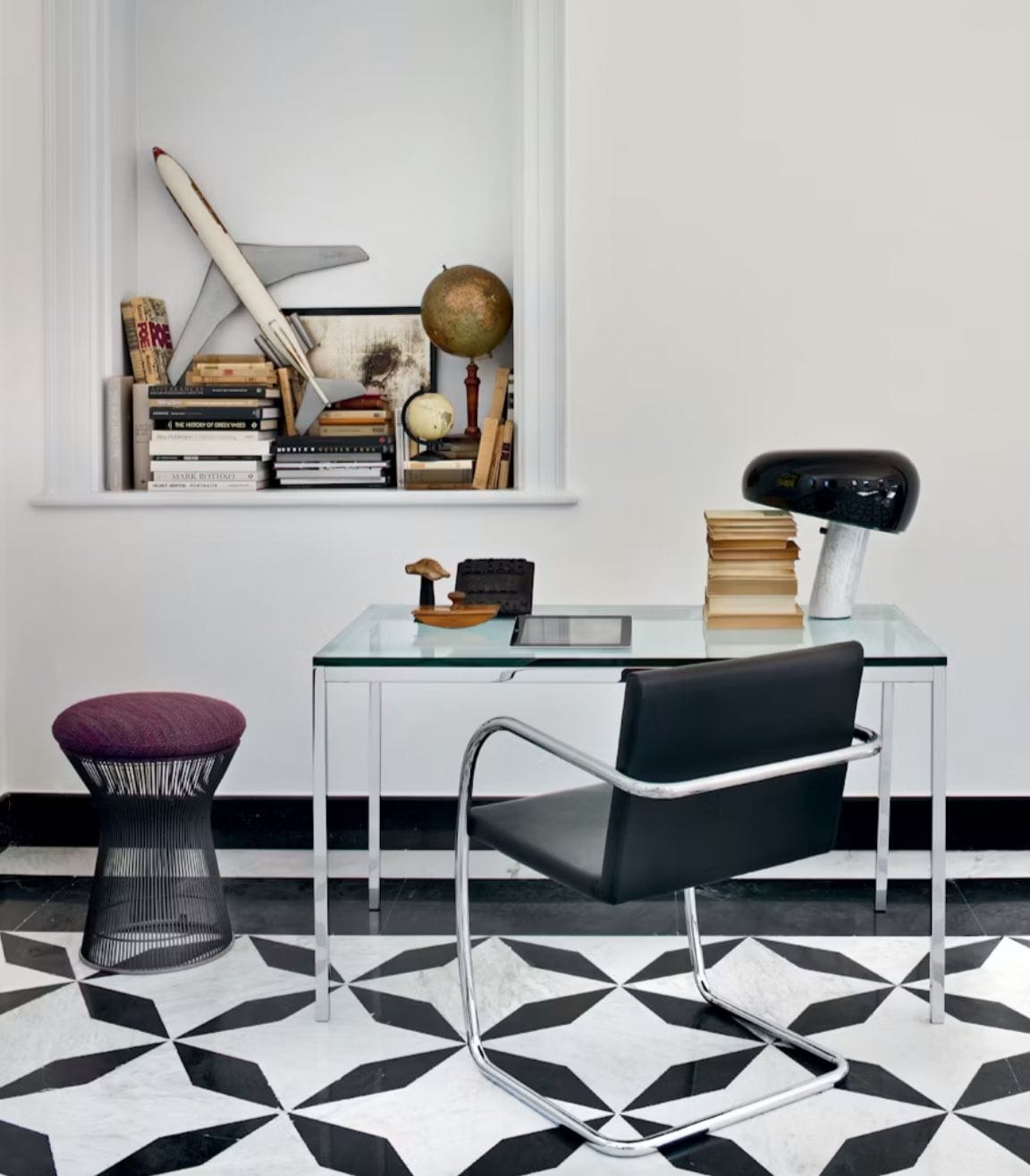 Mini Desk Florence Collection, Polished chrome base with clear glass top, 122x66H72cm,
