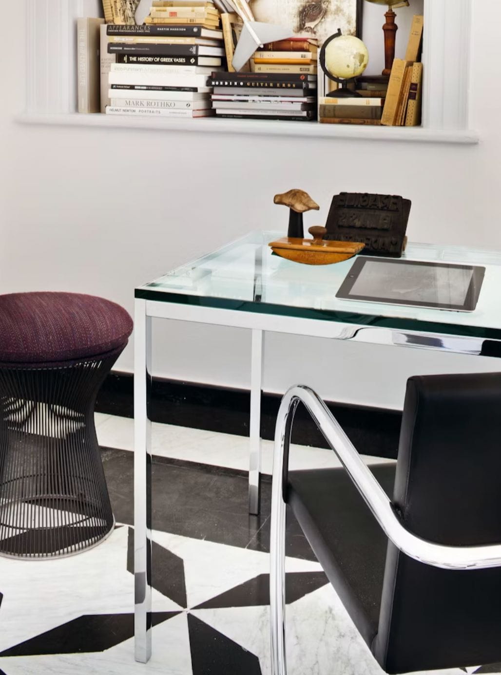 Mini Desk Florence Collection, Polished chrome base with clear glass top, 122x66H72cm,