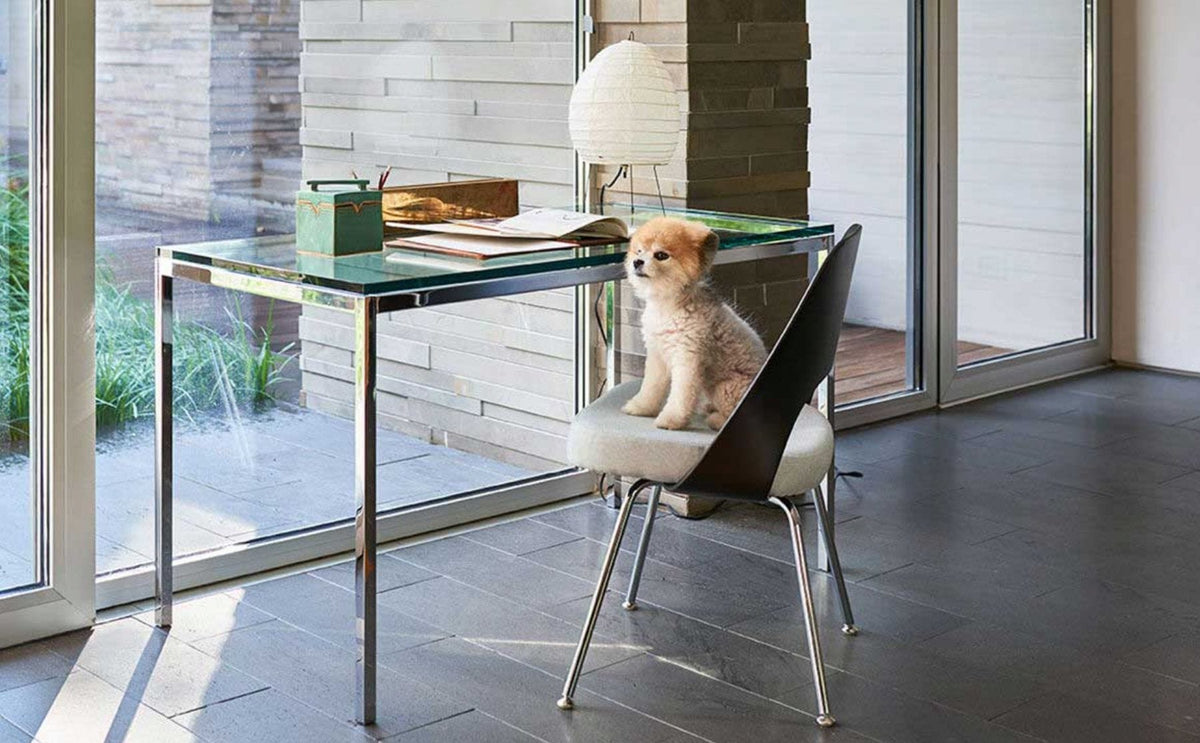 Mini Desk Florence Collection, Polished chrome base with clear glass top, 122x66H72cm,
