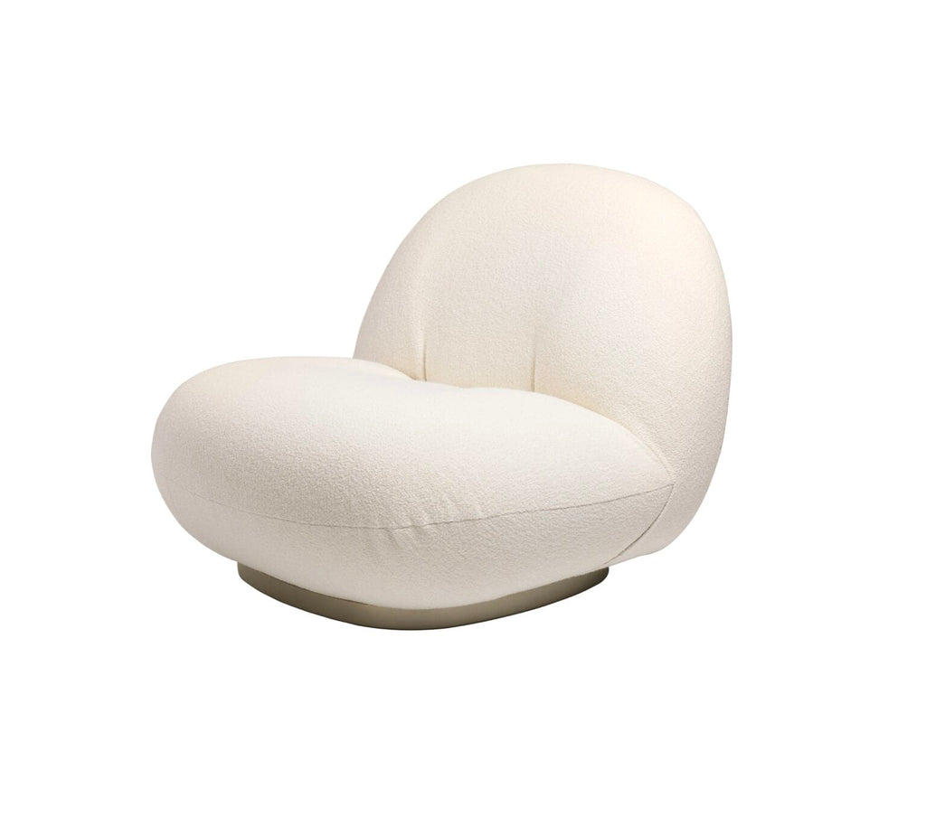 Pacha Lounge Chair, Fully Upholstered, Returning Swivel, Group. D, Front Karakorum, Dedar (001), Base Pearl Gold