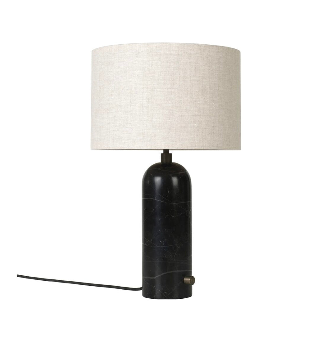 Gravity Table Lamp Small, Black Marble, Canvas Shade D30 x H40cm
