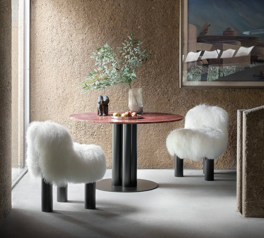 Bortolo High Armchair, Natural Fur, Black Legs, W53 x L55 x H75 cm