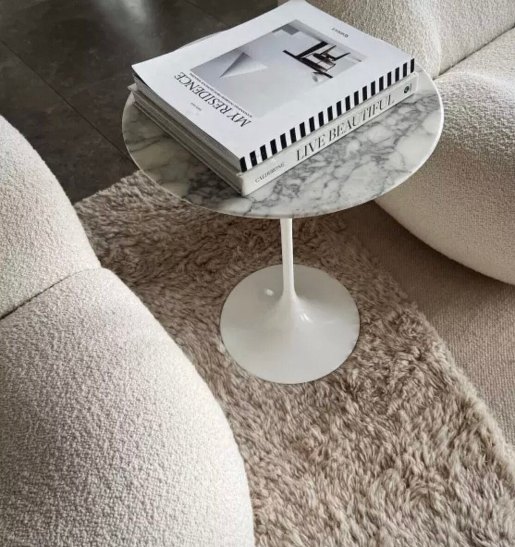 Saarinen Side Table, White, Arabescato marble, Satin finish, 51 cm