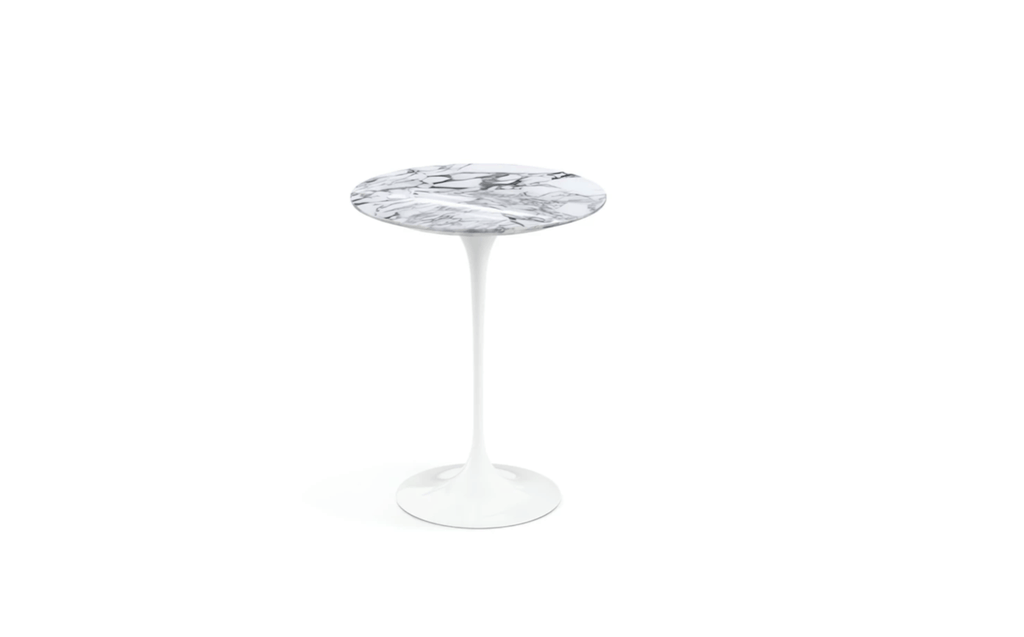 Saarinen Side Table, White Rilsan Base, Marble Arabescato, white with grey veining, Ø41, H51 cm