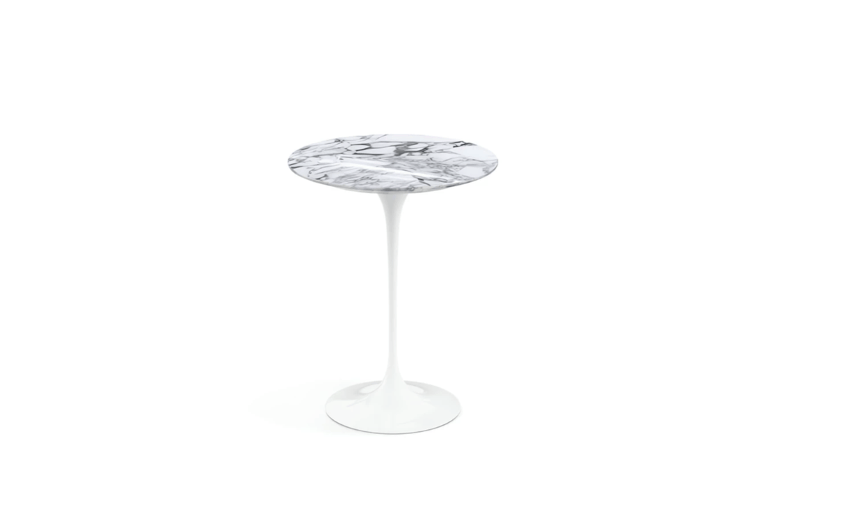 Saarinen Side Table, White Rilsan Base, Marble Arabescato, white with grey veining, Ø41, H51 cm